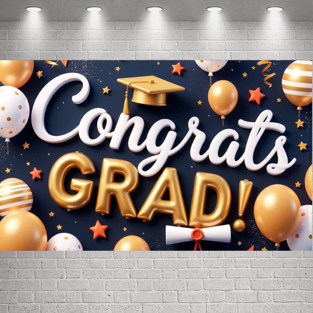 Banner de Graduación Patrón de Estrella Banner para Evento de Graduación Fondo para Fiesta de Graduación Material de Poliéster Banner de Felicitaciones para Evento en el Campus