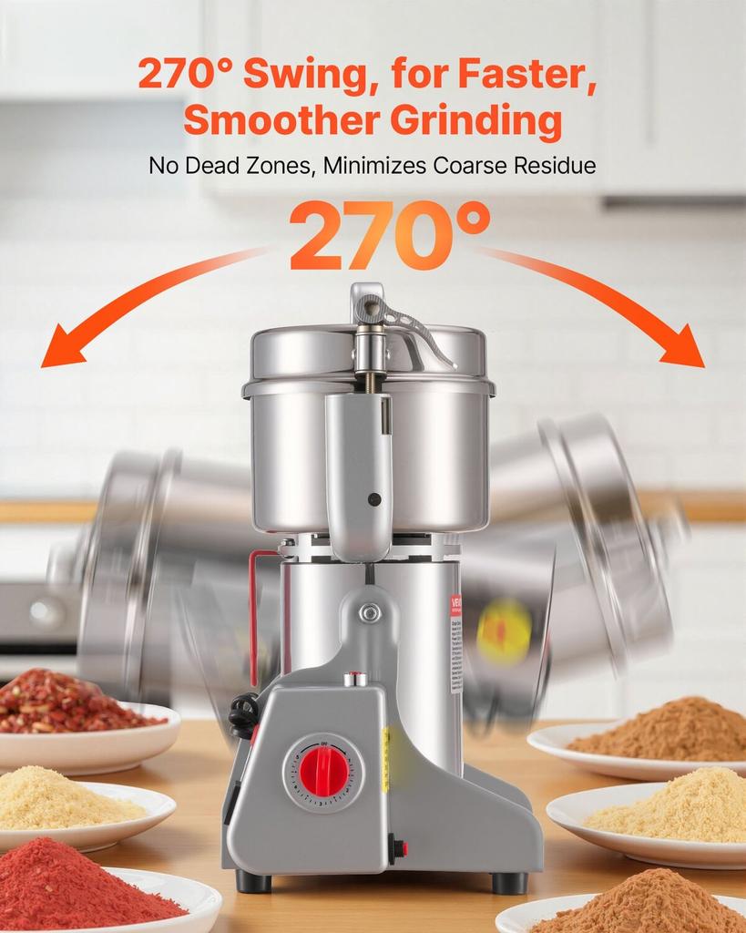 Electric Grain Mill Grinder, 800g Commercial Spice Grinders, High Speed 2100W Stainless Steel Pulverizer Powder Machine, for Dry Grains, Spices,