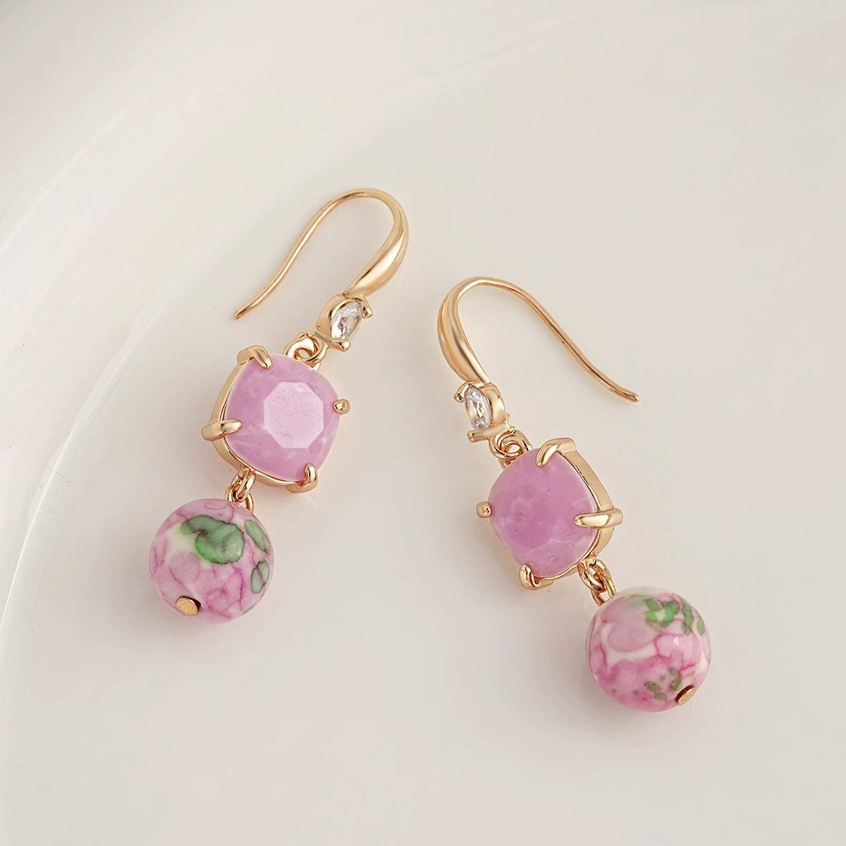 Модные богемные придворные цветные хрустальные стеклянные шарообразные серьги для женщин Креативный этнический стиль Хрустальные вечерние подарки розовый