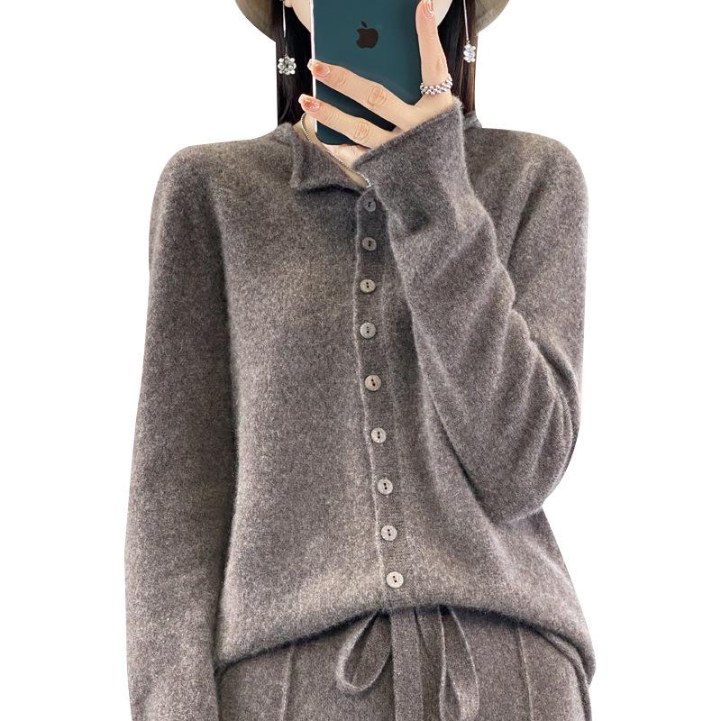 Autumn & Winter Women's Wool Cardigan: Half-High Round Neck, Fashionable Multi-Button, Loose-Fit Knit Base Layer