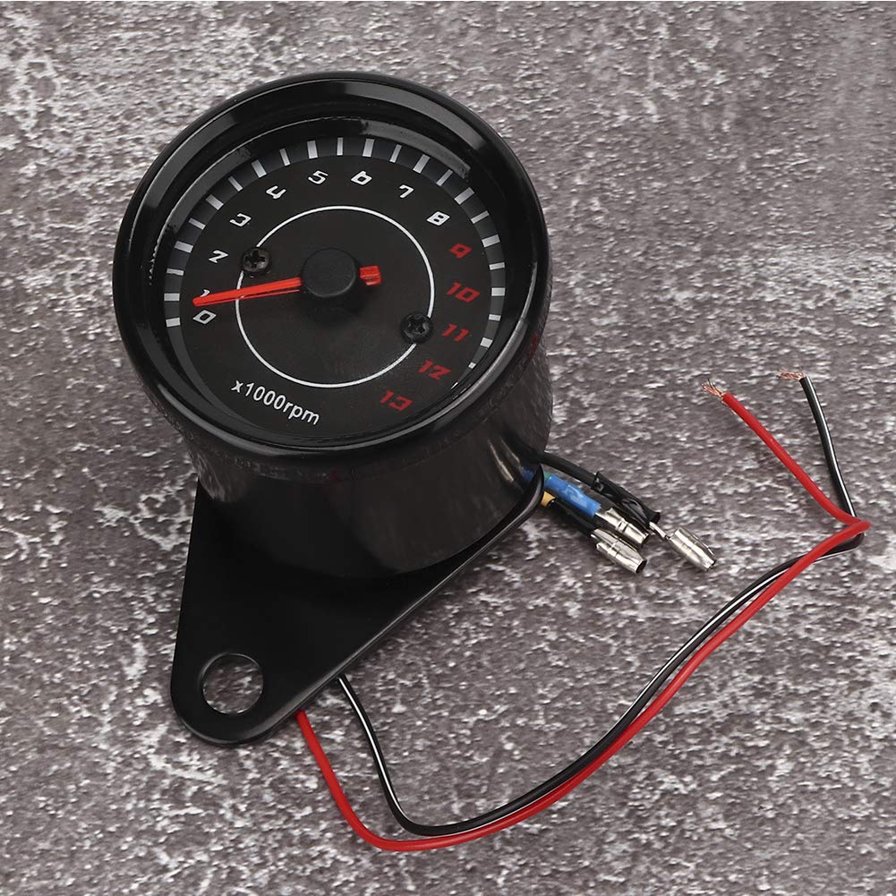 Motorrad Drehzahlmesser, Hintergrundbeleuchteter Drehzahlmesser Tachometer Aluminium Instrument Ersatz (Schwarze Schale, schwarze Oberfläche)