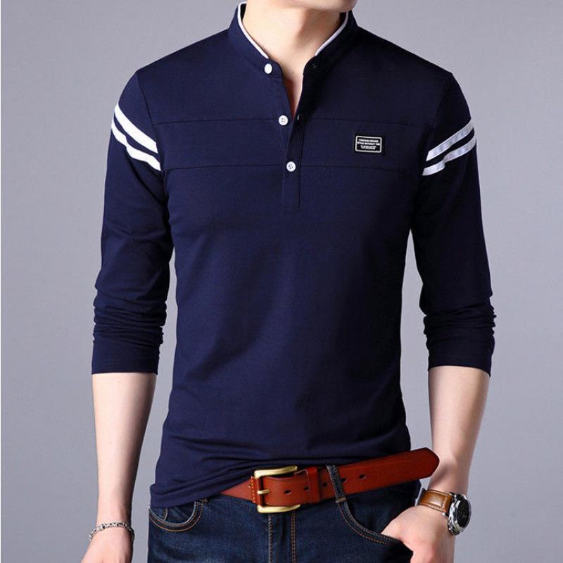 Men's Spring & Autumn Slim-Fit Long-Sleeve Stand Collar T-Shirt - Korean Style