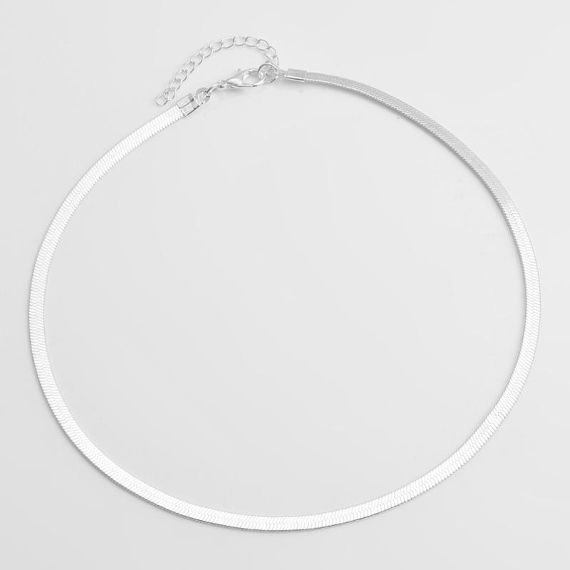 

Fashion short blade chain female, simple metal flat chain snake bone chain necklace срібний