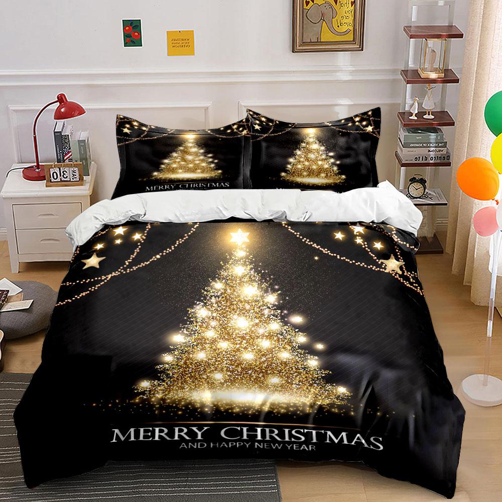 Golden Sparkling Christmas Tree Bedding Duvet Cover Set Duvet Cover Pillowcases (1*Duvet Cover 2*Pillowcases, without duvet insert)