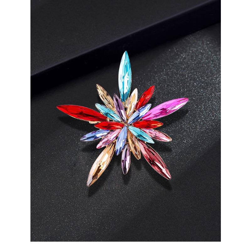 Fireworks brooch, European and American personality style, star colored diamond flower brooch, women's fashionable alloy diamond chest flower