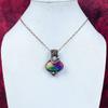 Regenbogen-Solarquarz-Druse Anhänger Kupferdraht umwickelt Regenbogenmondstein Schmuck