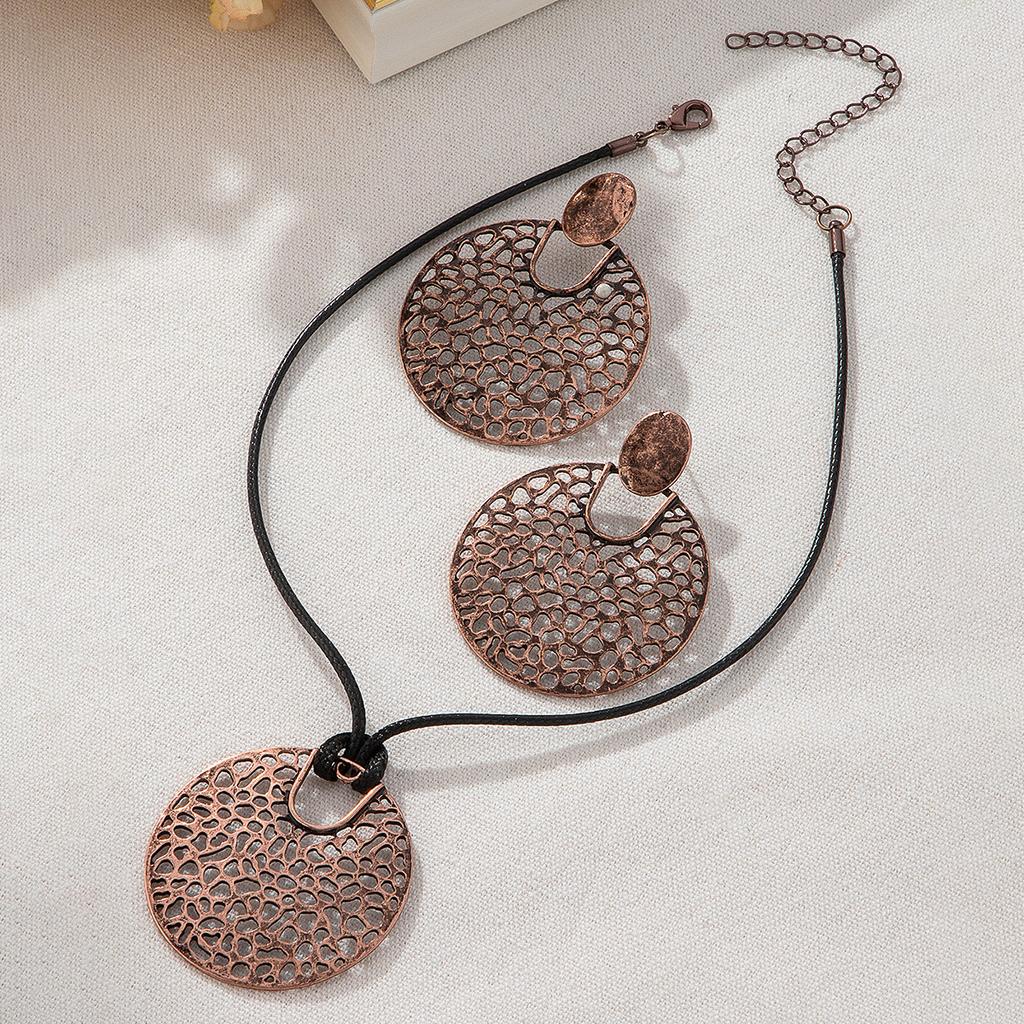 Geometryczny Zestaw Kolczyków i Naszyjnika w Stylu Vintage Wykonany z Brązu w Starym Stylu