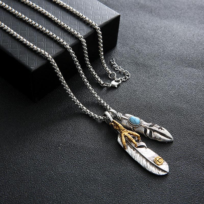 

Takahashi Feather Style Necklace: European & American Hip-Hop Silver Alloy Pendant.