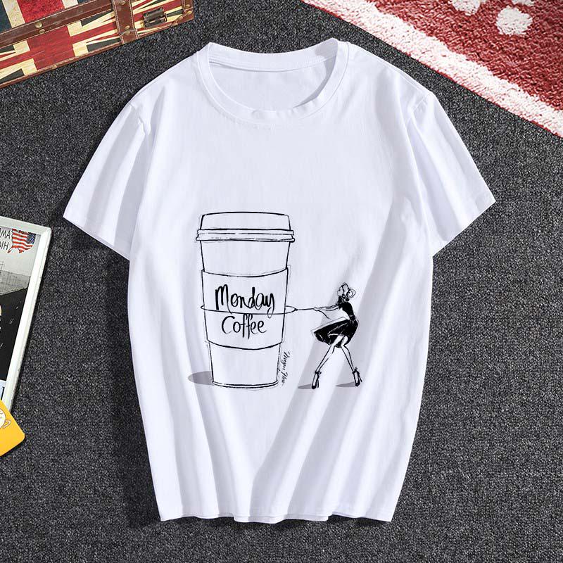 

My Monday Coffee T Shirt Women Personality Tshirt Harajuku Aesthetics New Summer Thin Section White Tops Female T-Shirt Clothing XXXL білий