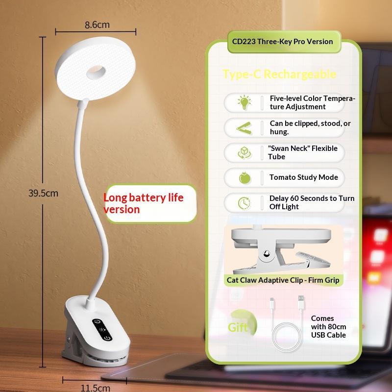 Rechargeable Clip On Led Desk Lamp Flexible Gooseneck Eye Caring Flicker Free For Study Home Office Dorm Reading Work