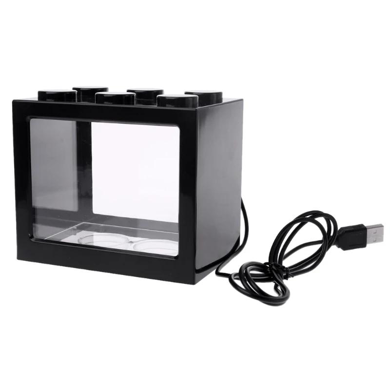 USB Illuminated Small Fish Tank Small Landscape Seaweed Ball Box Mini Aquarium Fish Tank with LED Lamp Light
