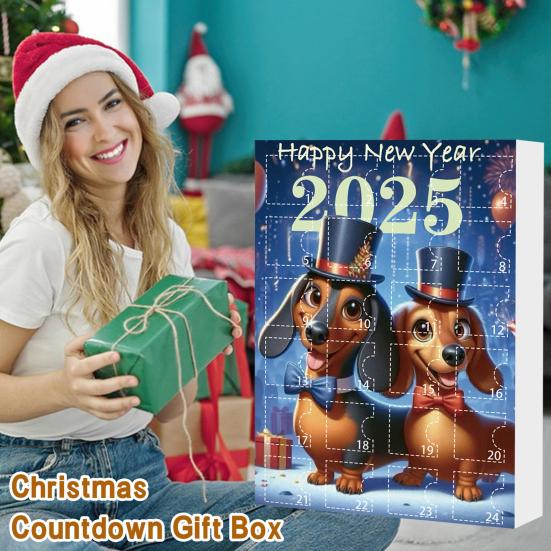 Christmas Dachshund Advent Calendar 2025 Xmas Countdown Calendar 2D Cartoon Dachshund Hanging Decorations Happy New Year Gift for Kids