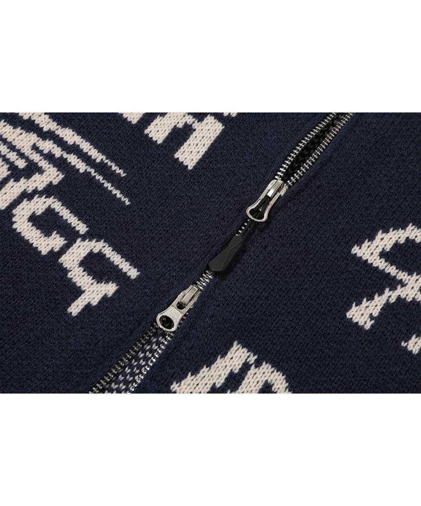 Cpgn Studio [2-Way] Curved Block Knit Zip-Up Navy