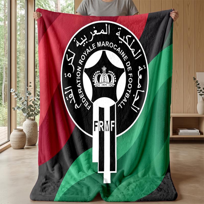 Morocco Football Printed Flannel Blanket Skin Friendly Warm Decorative Throw for Indoor Couch Bed Daily Use