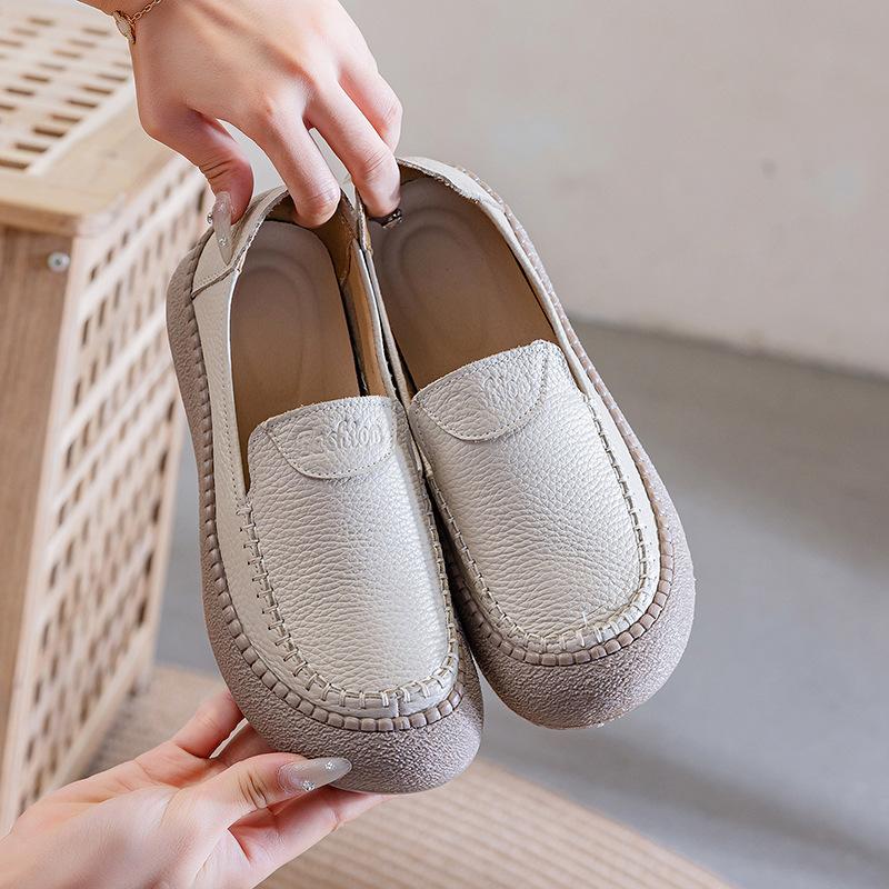 

Leather new soft-soled casual beef tendon sole non-slip pedal flat leather shoes comfortable single shoes 35