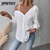 JPNTKY Women's Fashion Casual Solid Color Print Long Sleeve Blouses & Shirts