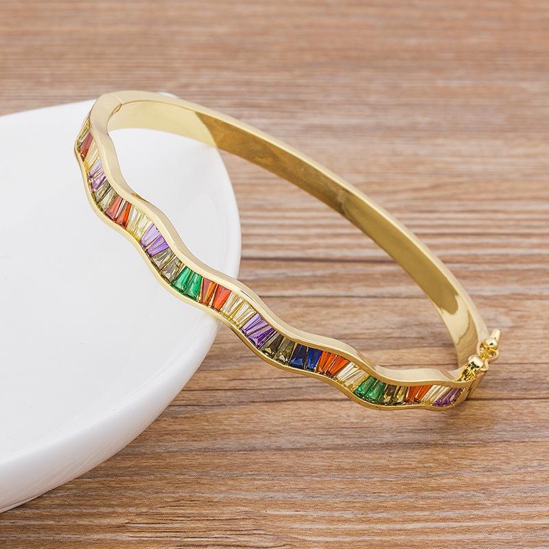 AIBEF 2021 New  Charm Rainbow Rhinestone Bangles Copper Zirconia Cuff Bracelets High Quality Jewelry Gift For Women Girls