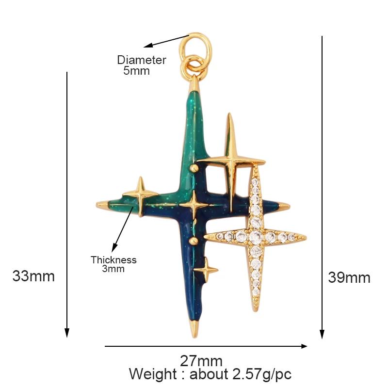 New Trendy Shining Space Sun Moon Star Charm Pendant, Gold Inlaid Cubic Zirconia Jewelry Necklace Bracelet Making Supply L44