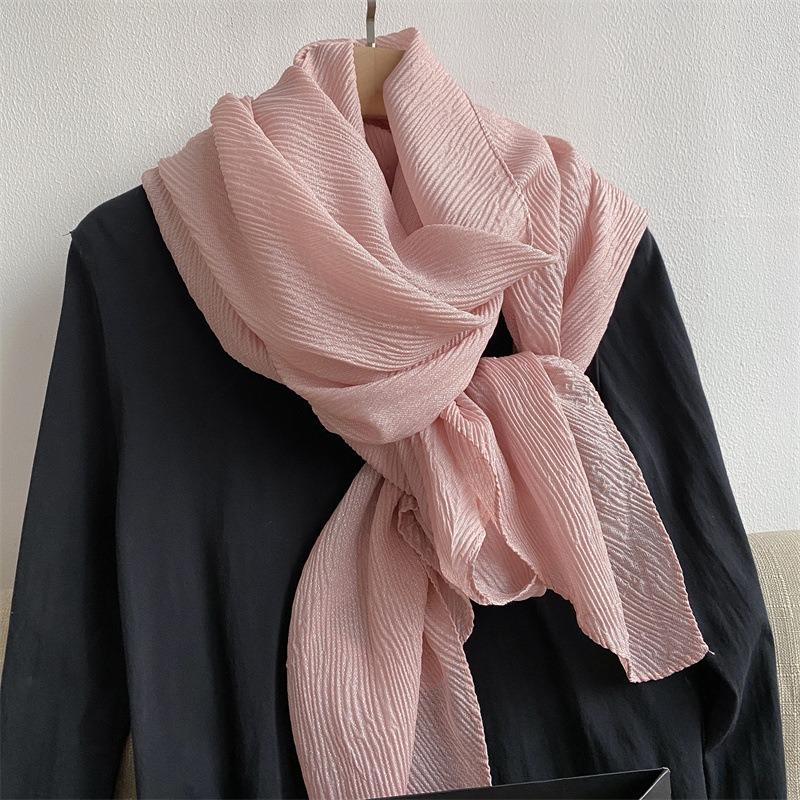 New Pleated Texture Scarf Women's Autumn and Winter Versatile Long Solid Color Shawl Dual-purpose
