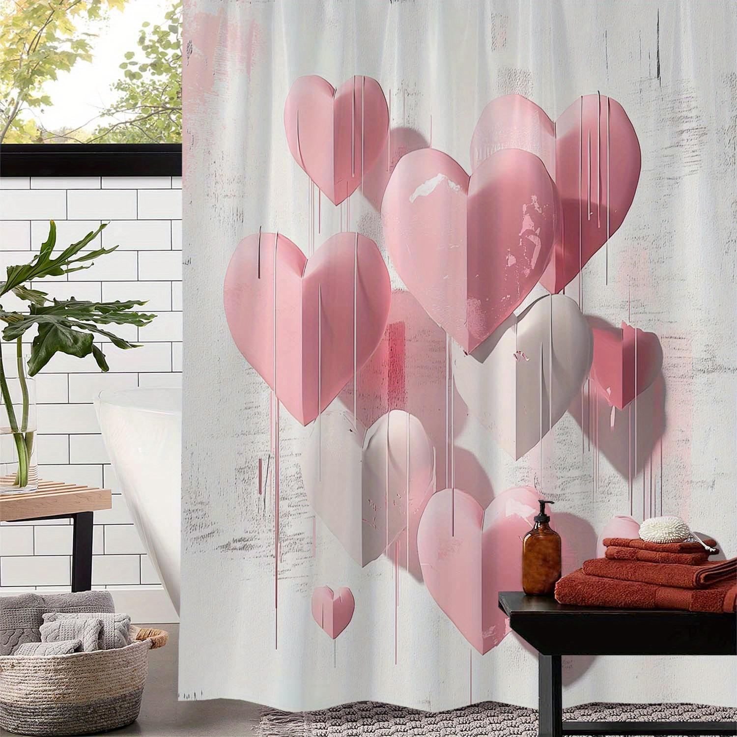 

One Romantic Valentine s Day Love Print Shower Curtain with 12 Hooks, Curtain for Windows W90XH180cm