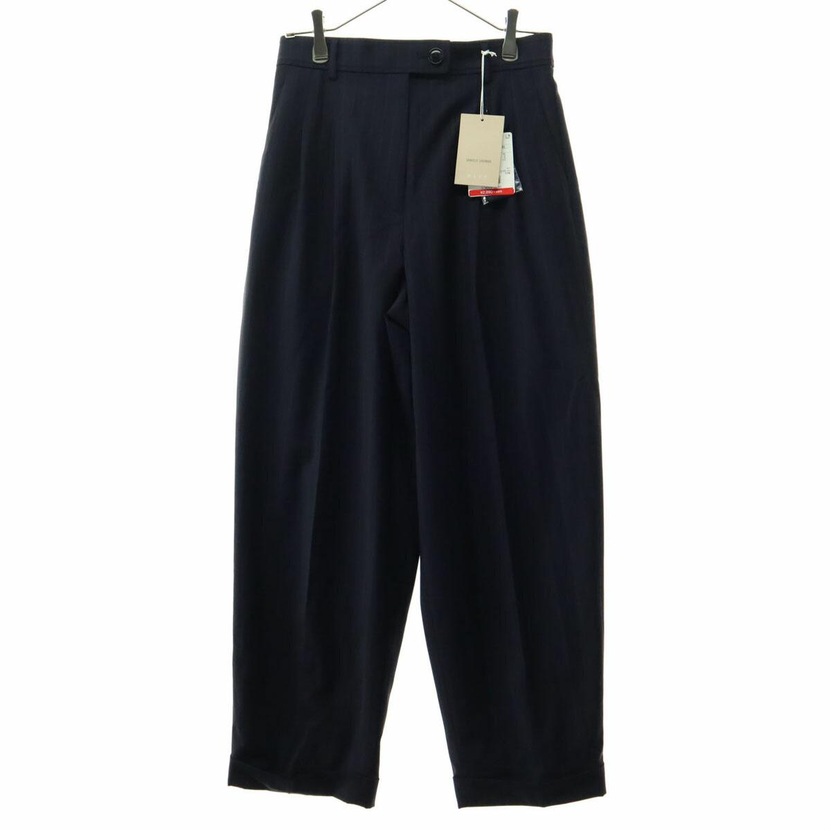 Old clothes unused PLST plaste stripe front tuck wool pants M navy ladies [used]