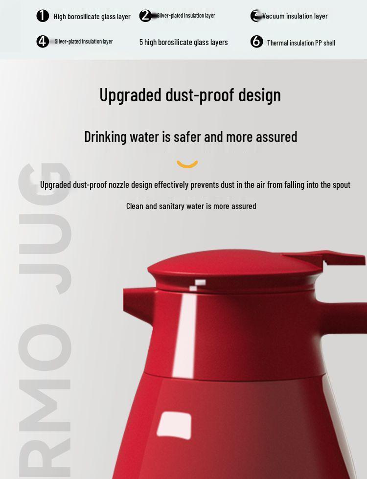 Large Capacity Red Thermos: Ideal for Weddings, Office, or Home Use with Glass Inner Liner