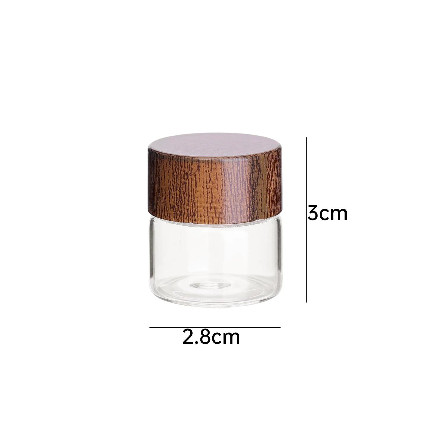 

1-20PCS Small Wooden Sealed Bottle Glass Jars Spice Seasoning Nuts Coffee Beans Storage Containers Airtight Canisters 10/20/30ml 1PC