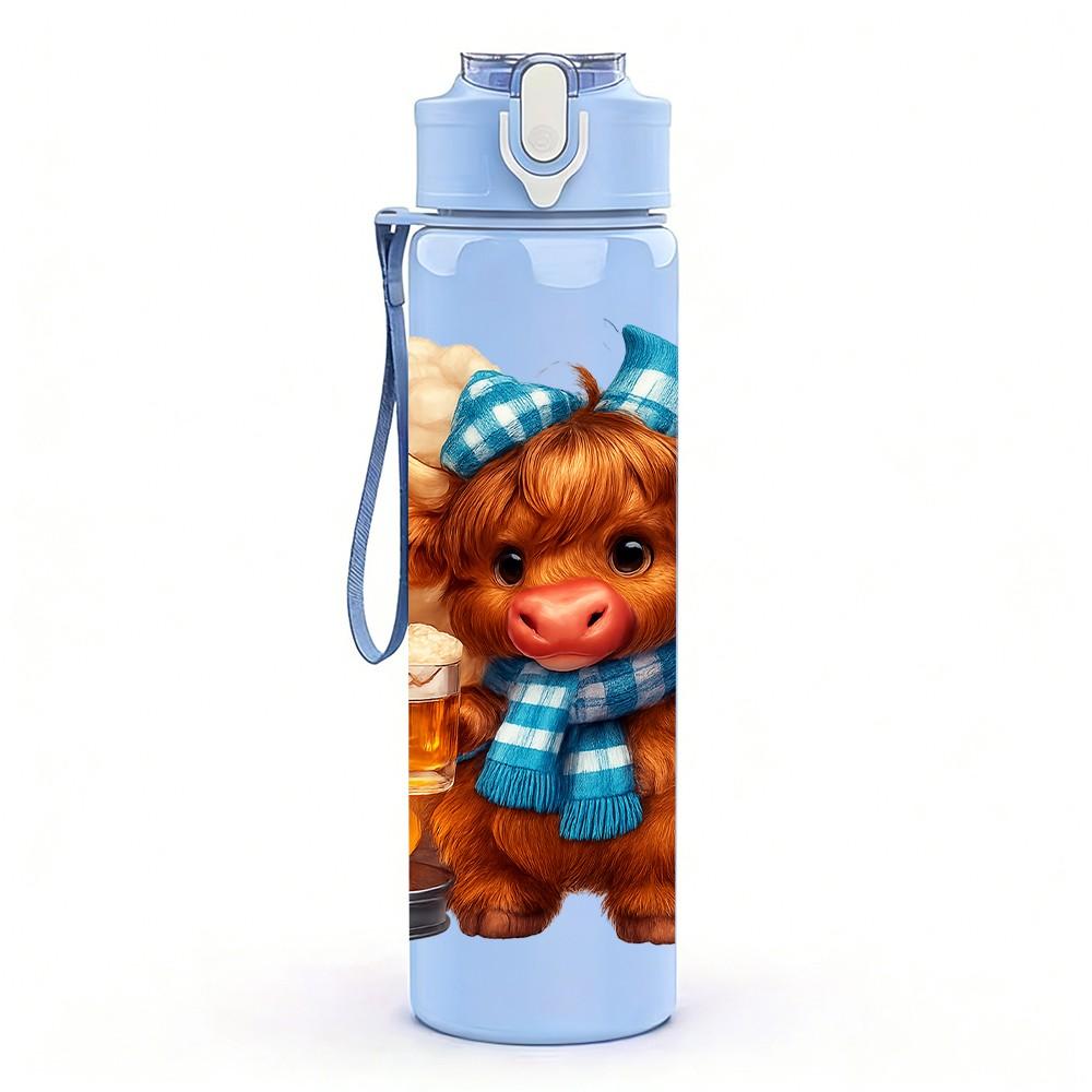 1PC Cozy Bear Campfire Winter Pattern 750ml Color Plastic Sports Water Bottle Leakproof Flip Straw Lid Suitable for Sports Office Home Use