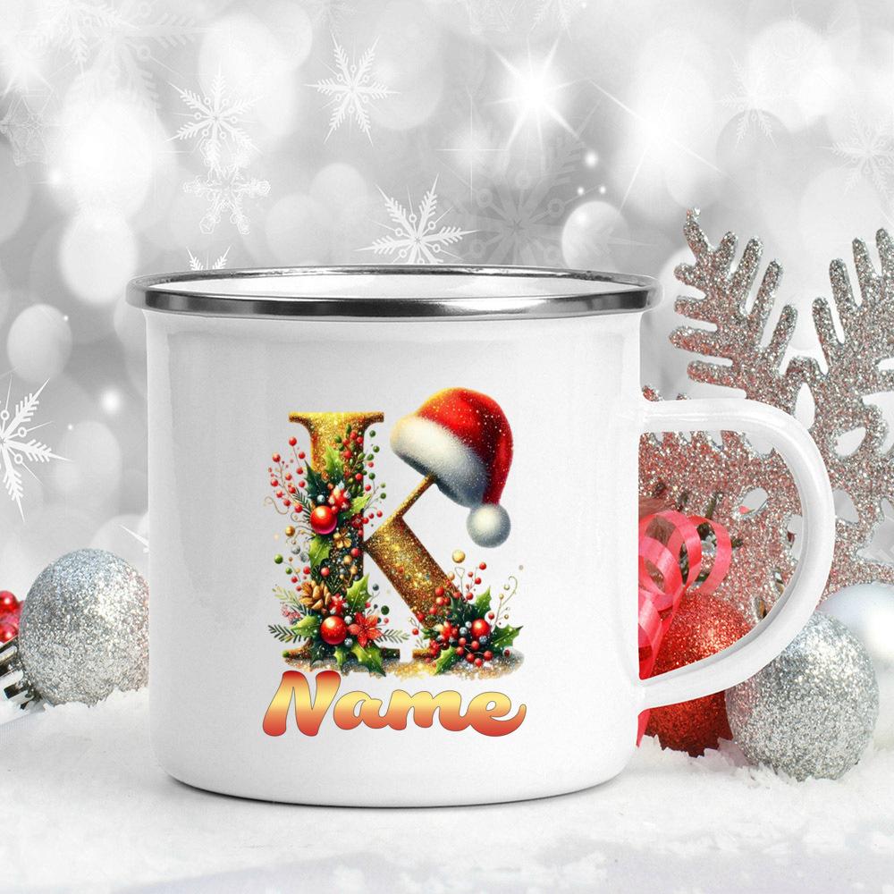 Personalized Cup Custom Name 26 Letter Juice Coffee Enamel Cups Large Capacity Mugs Christmas Gifts