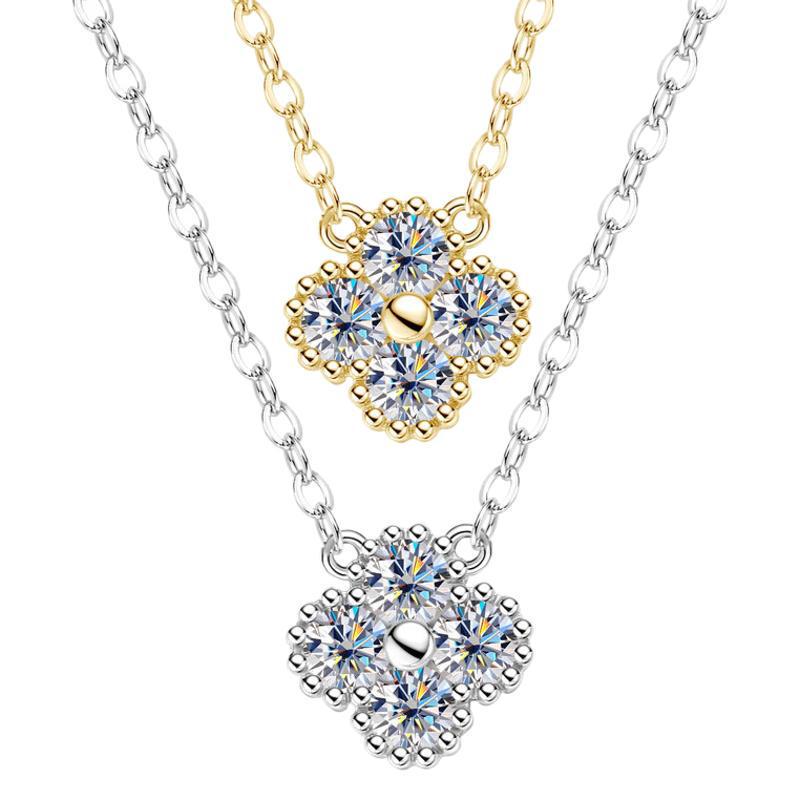 Four-Leaf Clover Necklace: Japanese & Korean Style, S925 Sterling Silver Moissanite Pendant, Gold-Plated Clavicle Chain