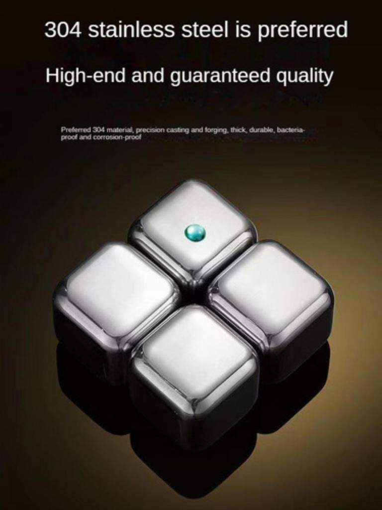 4-6-8pcs stainless steel frozen ice cubes, household metal ice cubes, summer must-have artifact with clips, whiskey ice