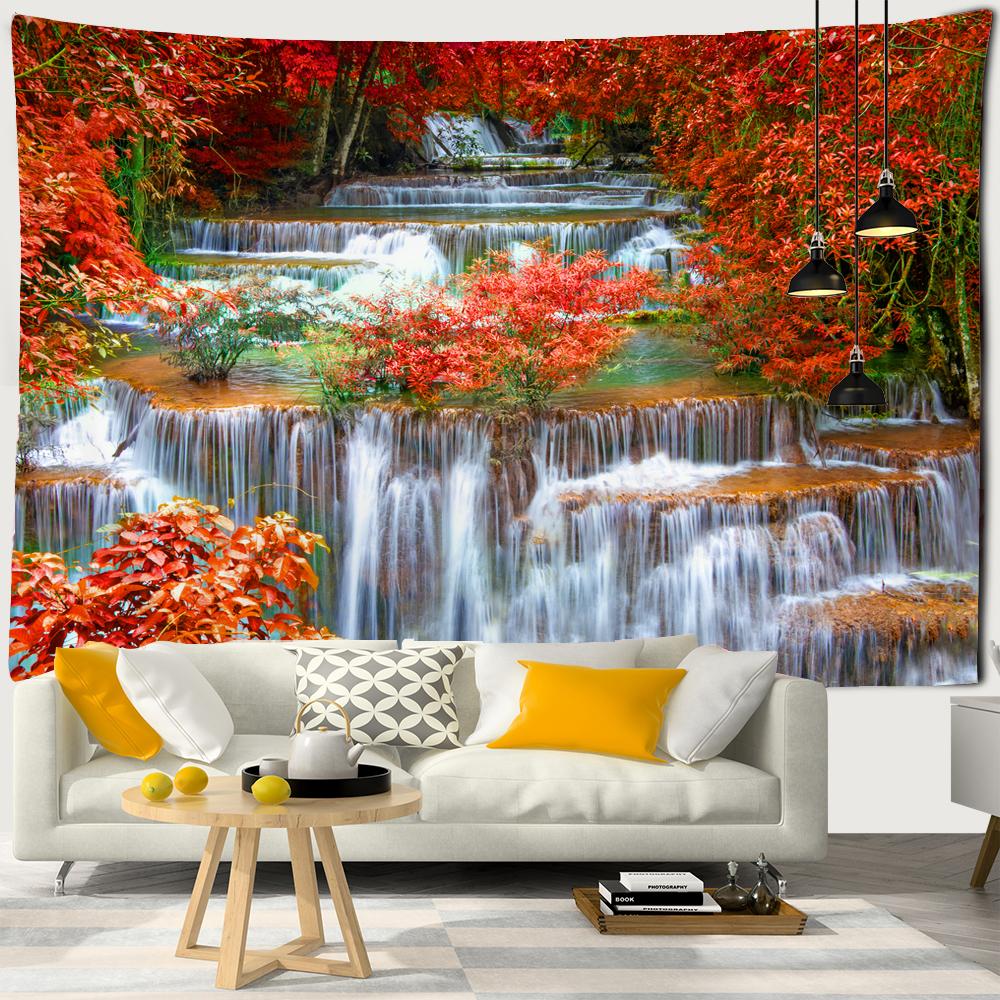3D Print Tapestry Wall Hanging Waterfall Landscape Tapestry Beautiful Forest Stream Wall Carpet Beach Towel Home Decor Tapestry