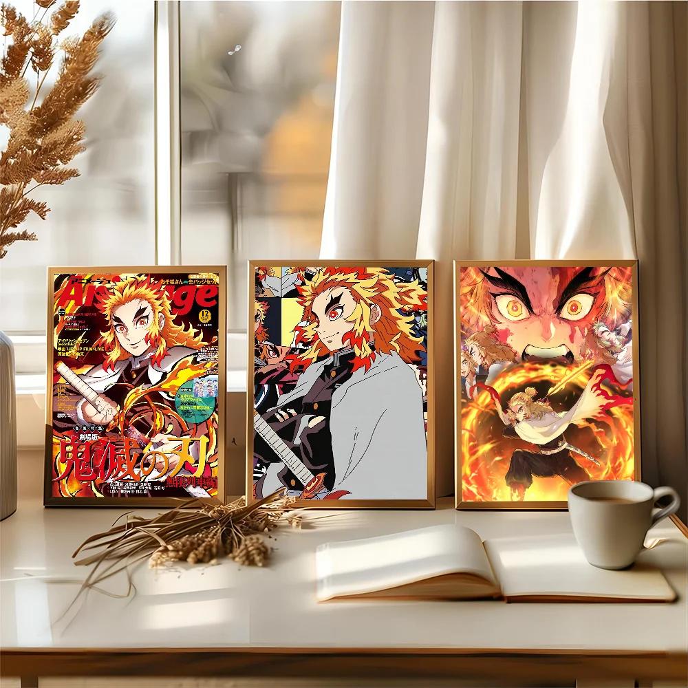 Anime Demon Slayer R-Rengoku Kyoujurou Poster Anime Poster Selbstklebend HD Qualität Wandkunst Retro Poster für Zuhause Kawaii Raumdeko