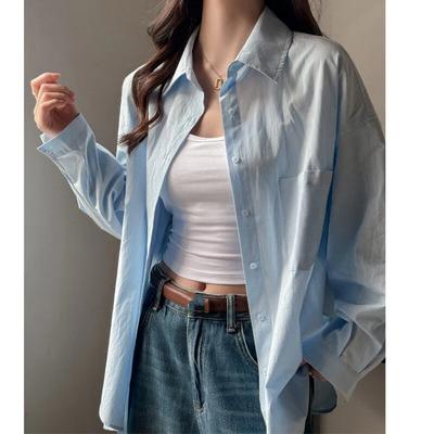 Spring Autumn Polo-neck Solid Casual Fashion Shirt Women Long Sleeve Single Breasted Cotton Blouse Cardigan Top