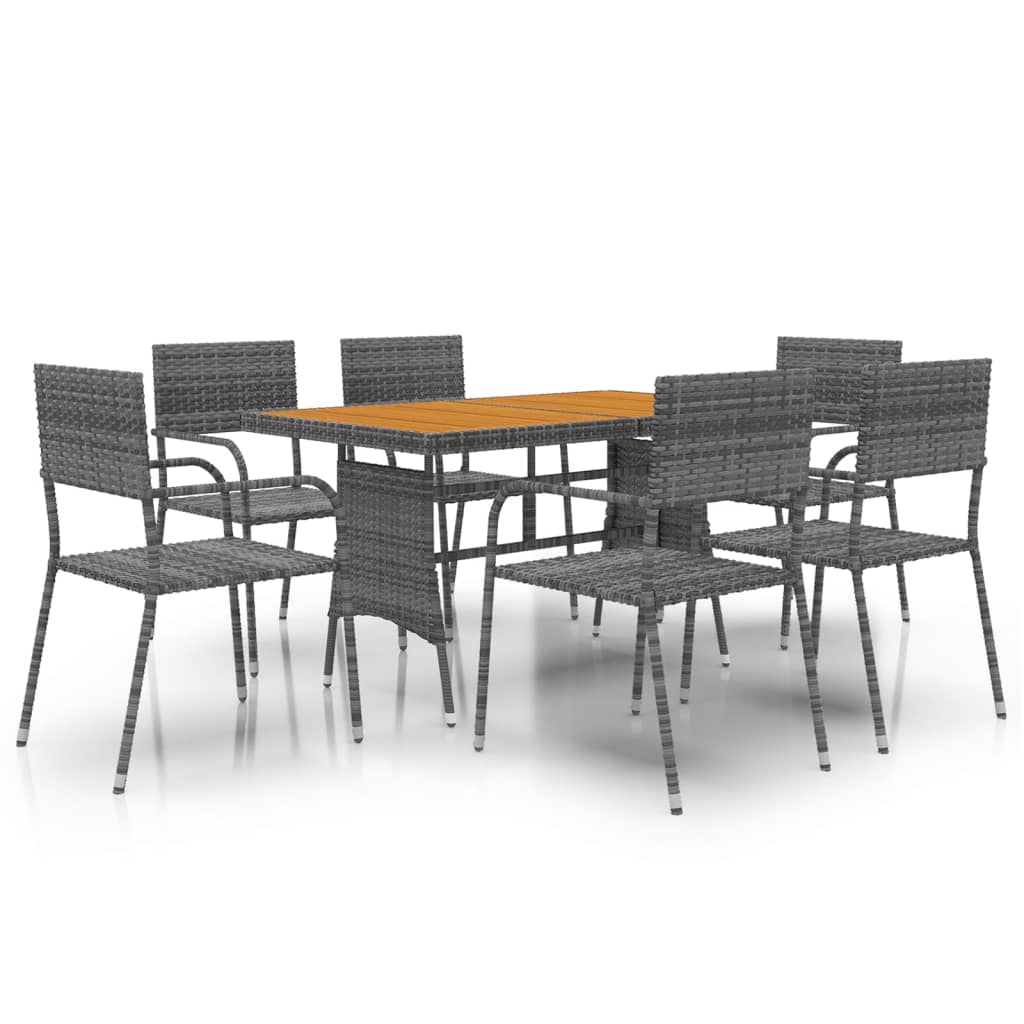 7 Piece Garden Dining Set Poly Rattan Grey