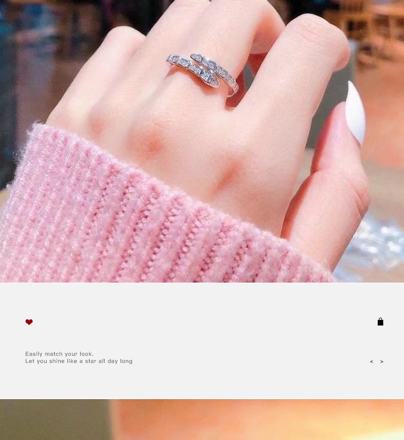 S925 Sterling Silver Snake Head Adjustable Open Ring for Women - Korean/Japanese Style Light Luxury with Full Diamond Shine