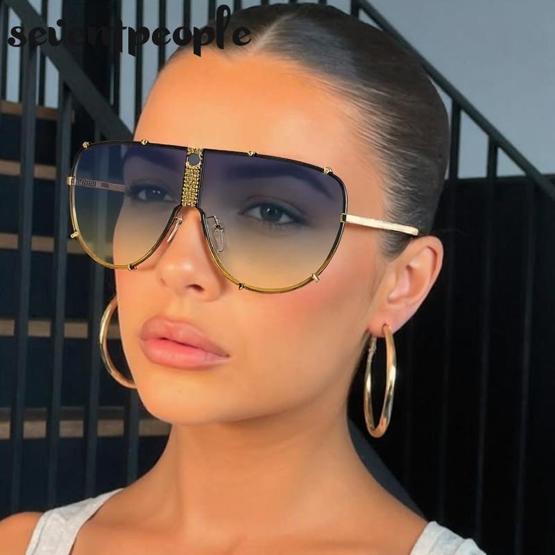 Oversized Pilot Shield Sunglasses Women  Luxury Brand Vintage Steampunk Metal Oval Sun Glasses Fashion Goggle Shades UV400