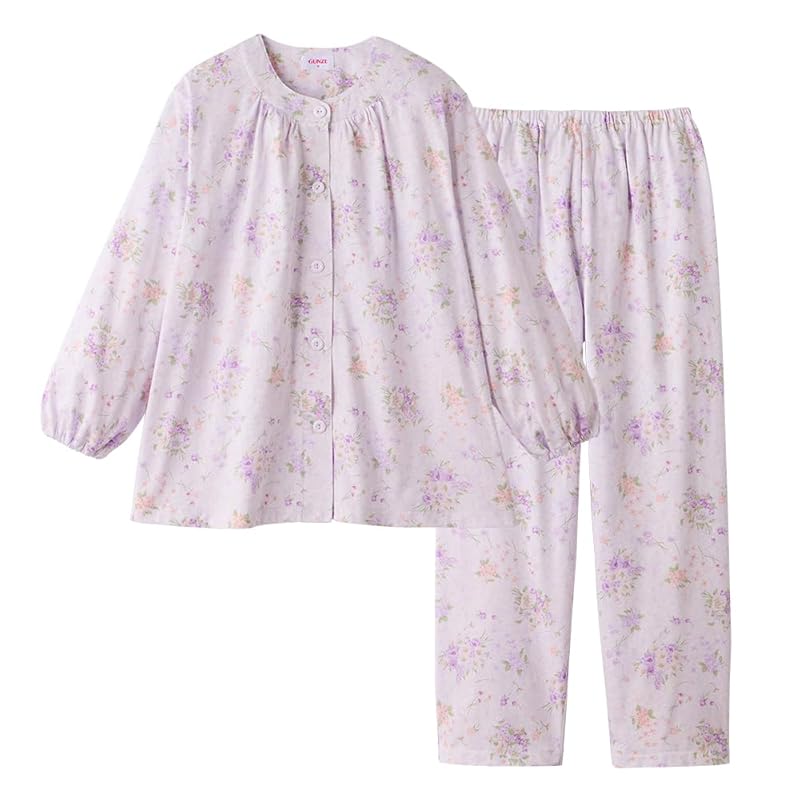 

[Gunze] pajamas Women s long-sleeved long pants (with elastic holes for sleeves and legs) Moisturizing + antibacterial India feminine type ladies