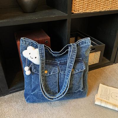 Denim Umhängetaschen mit Doppeltaschen für Damen Große Kapazität Damen Studenten Tragetasche Ausflug Reise Tragbare Damen Handtaschen