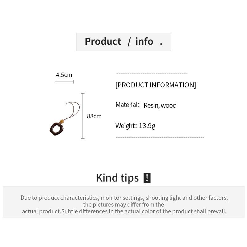 Vintage Resin Wood Pendant Necklaces for Women Brown Irregular Hollow Square Sweater Chain Adjustable Rope Neck Chain Jewelry F