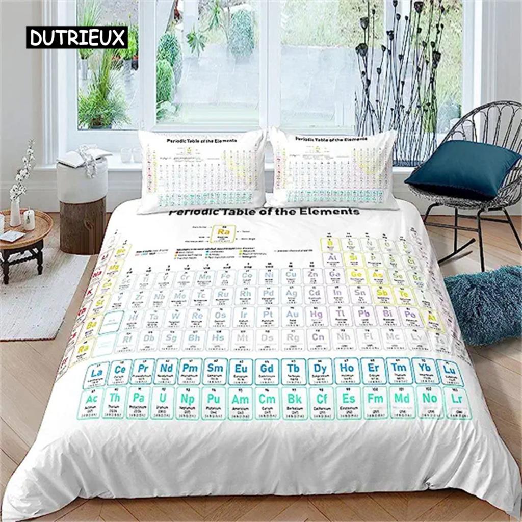 Science Duvet Cover Periodic Table of Elements Bedding Set Chemistry Lovers Learning Image Kids Teens Bedroom Decor Blue Purple