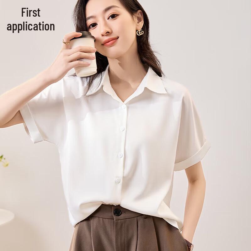 Chushen Women s Draped Short-Sleeve Commuter Shirt M