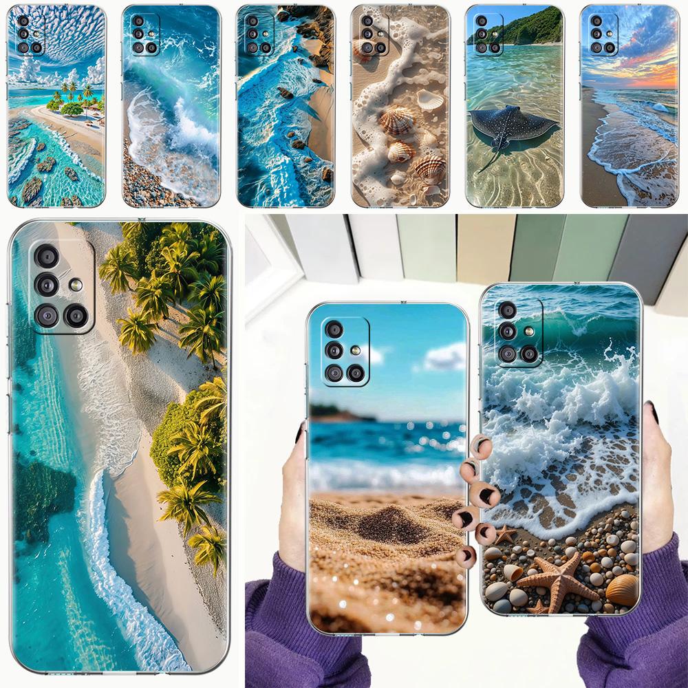 Case For Samsung A15 A13 A35 A55 A51 A71 A41 A31 A21S A05 A17 A23 A25 A33 A53 A73 5G A07 4G Cover Seaside Scenery Wave Beach