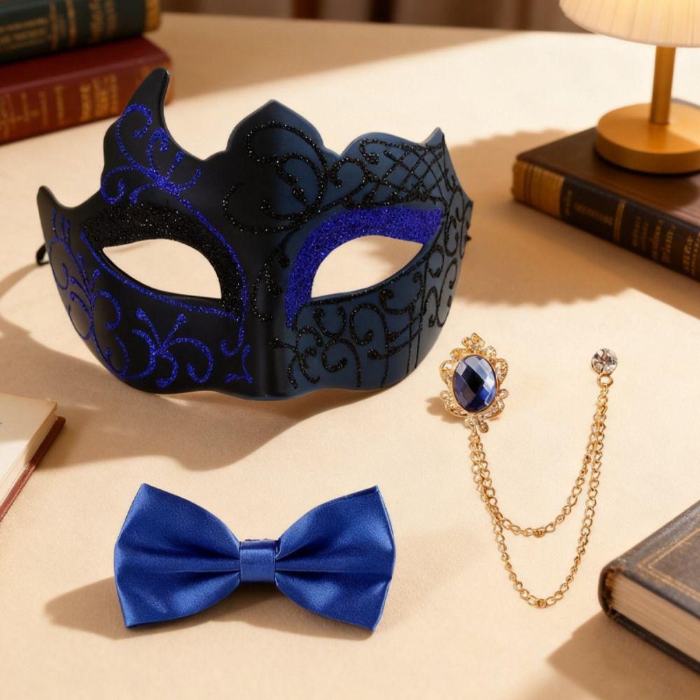 3 piece set Half Face Dance Mask Brooch Set Gentleman Party Cosplay Masquerade Prom Mask Painted Masquerade Mask Adult