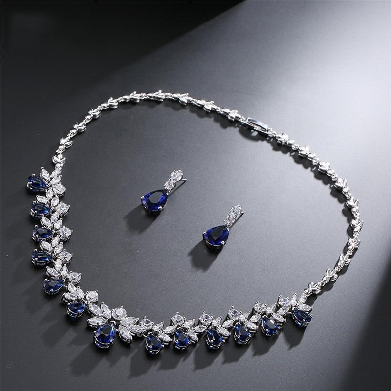 Elegant CZ Zircon Dubai Wedding Bridal Jewelry Set Luxury Water Drop Pendant Necklace Dangle Stud Earrings Sets