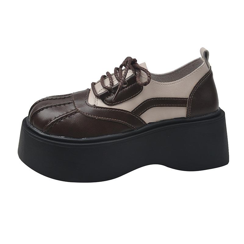 [Uncle Big Head] Autumn Versatile Muffin Platform Single Shoes Retro Shell Head Color Matching Small Leather Shoes Women