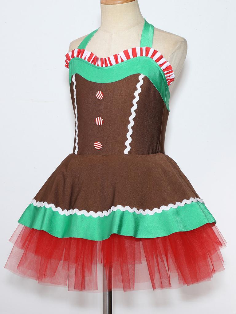 Kinder Mädchen Lebkuchenmann Kostüm Weihnachtstanz Ärmelloses Tutu Kleid Ärmelloses Kleid