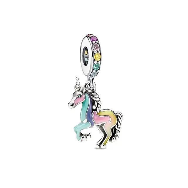 New Copper Chameleon Rainbow Horse Flamingo Pendant Bead Fit Original Charms Bracelet Trinket Jewerly Accessories