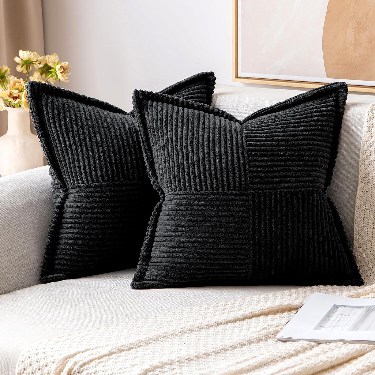 Kussensloop Decoratieve Huis Kussens Rood Retro Corduroy Zachte Pluche Kussensloop voor Bank Bank Kussenhoes 45x45 Kussen Knuffels 18Inch 45x45CM (1 Pcs) zwart