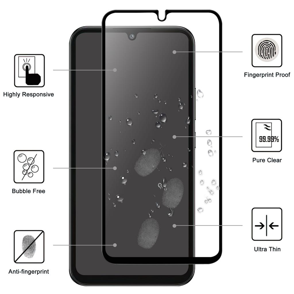 Empfindlicher Touchscreen-Schutz für Samsung Galaxy A34 5G, HD Klar Schwarzer Rand Vollflächig Klebend Gehärtetes Glasfolie